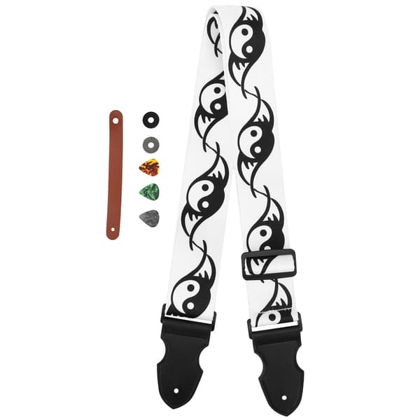 Gitarrrem med 3 plektrum i celluloid, 2 halkfria dynor och 1 gitarrhuvudband (Tai Chi)