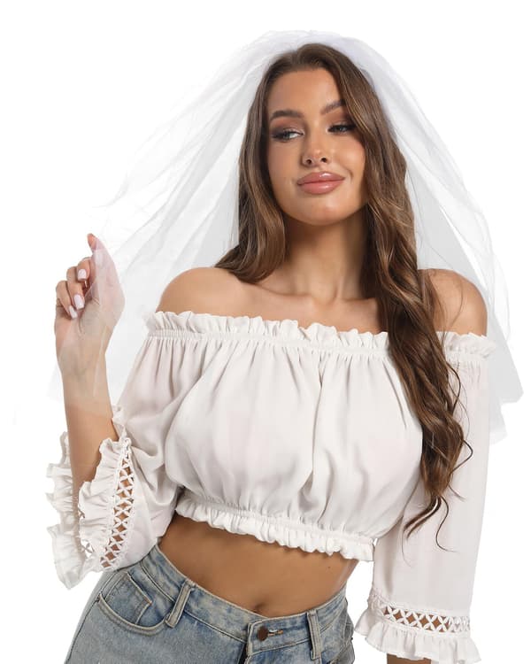 Brudslöja, Broderat Möhippe Pannband, Vit Bröllopsduschaccessoar för Förlovningsfester och Bröllopspresenter White A