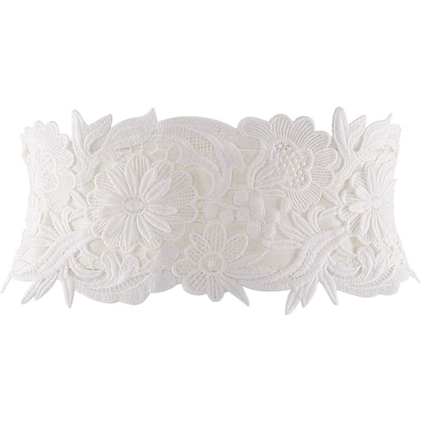 Kvinnors spets midjebälte Obi Bowknot Cinch brett bälte rosett slips wrap Boho korsett klänning midjeband PU läder, vit