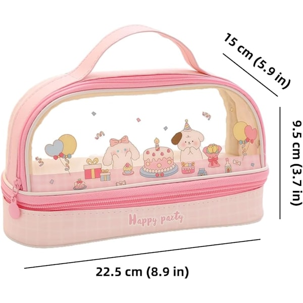 Pupukotelo kahvalla, pupu kissa karhu pennun kynäkotelo kosmetiikkalaukku läpinäkyvä vedenpitävä Cake-pink