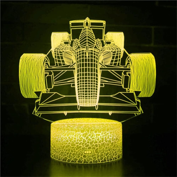 WJ 3D Racing Car nattlys LED-lampe illusjon 16 farger skiftende bord skrivebordsdekorasjonslamper bursdagsgave akrylbase USB-kabel leketøy