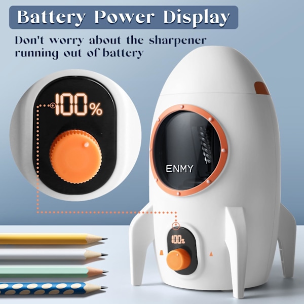 Elektrisk blyantspidser, fuldautomatisk blyantspidser til nr. 2/farveblyanter (7-12 mm), automatisk ind og ud, fuldstændig håndfri opladning Orange & White