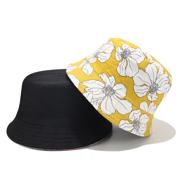 AVEKI Unisex Bomull Packable Bucket Hat Sol Reverserbar Slitage Fiske Strandhatt, Gul