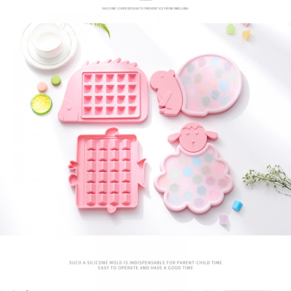 2PCS Animal Frozen Ice Block Silicone Ice Grid with Cover Ice Box Mold Small Ice Block Box Ice Bag