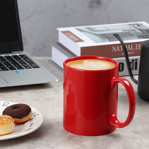 12 OZ Ekstra Stor Keramisk Kaffe Krus, Klassisk Porcelæn Super Stor Te Kop med Håndtag til Kontor og Hjem, Rød
