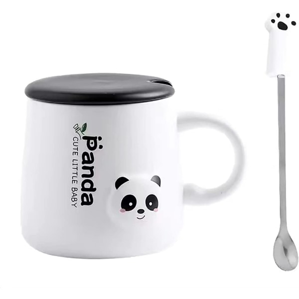 Grå Panda-mugg med 3D-figurlock och sked, kaffekopp eller tekopp i keramik, 22OZ wink