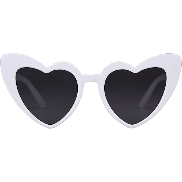 Sydän aurinkolasit Vintage Retro Ylisuuret sydämenmuotoiset kissansilmälasit White