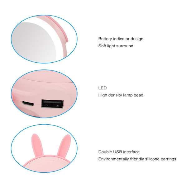 3000mAh bærbar USB Power Bank lader sminke speil med lys jente gave rosa