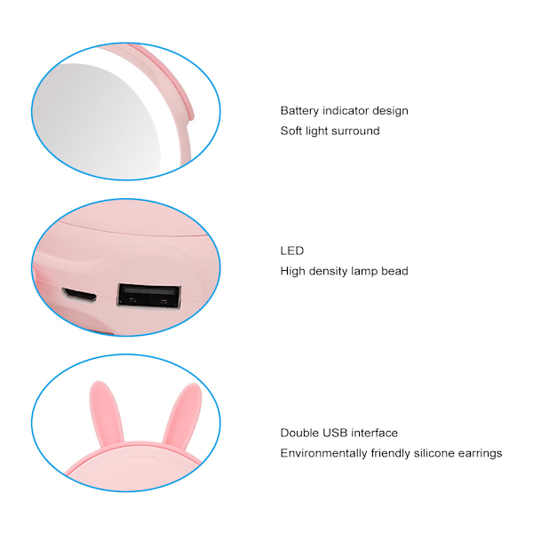 3000mAh Bärbar USB Powerbank Laddare Makeup Spegel med Ljus Flicka PresentRosa