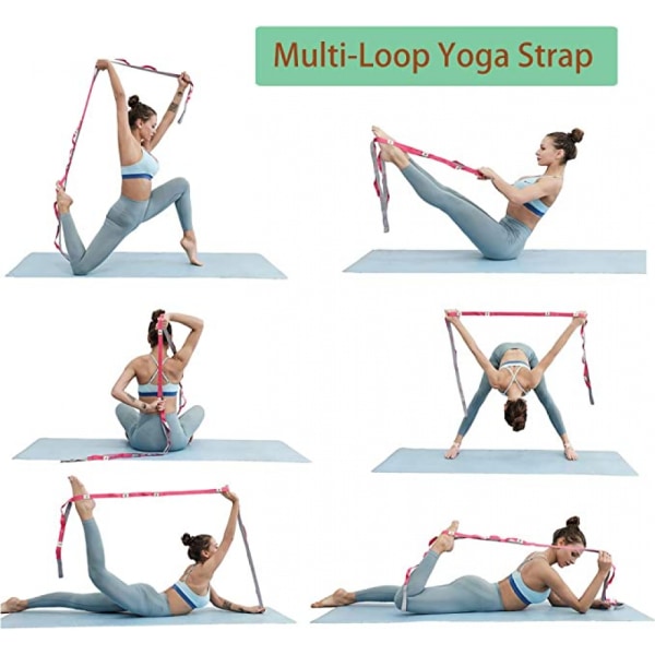 Yoga Stretch Strap, Multi Loops justerbart träningsband för stretching, sjukgymnastik, träning, pilates, dans och gymnastik