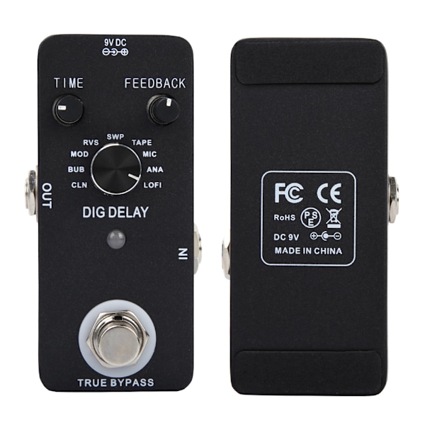 Elektrisk gitarr Delay-effektpedal med 9 Delay-effekter Musikinstrument Tillbehör
