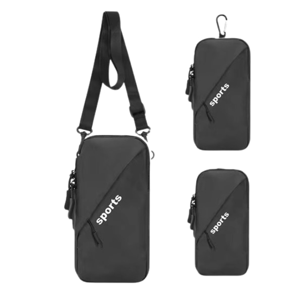Telefonhållare, liten crossbody-väska med armrem för löpning, promenader, vandring och cykling 6,7 tums diagonal armväska med dubbel användning （svart）