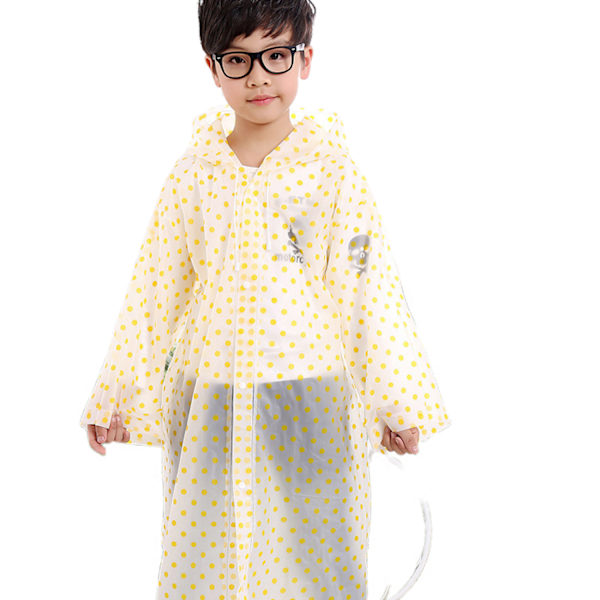 Alder 6-12 Børn Dots Style Hætte Regn Poncho Regnfrakke Cover Lang Regnjakke, Gul, 90CM