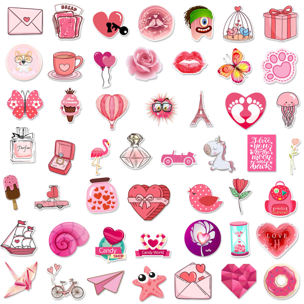 Pink Lover Confesses Love Stickers, set med 50, vattentät och UV-beständig, perfekt för alla dina prylar