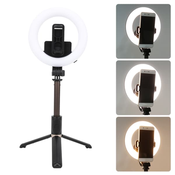 Trådløs Bluetooth Selfie Ring Fylllys Mini Utvidbar Selfie Stick Stativ Svart
