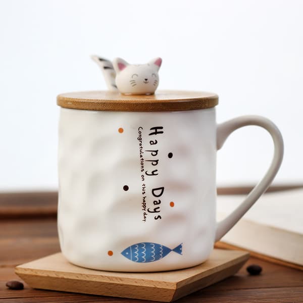 Kat Keramik Kaffe Kops Te-kop med låg og ske