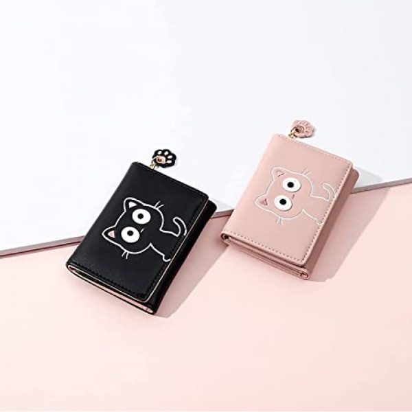 Kawaii plånbok för flickor söt kattklo dragkedja myntväska kort sedelhållare arrangör för kvinnor, katt svart