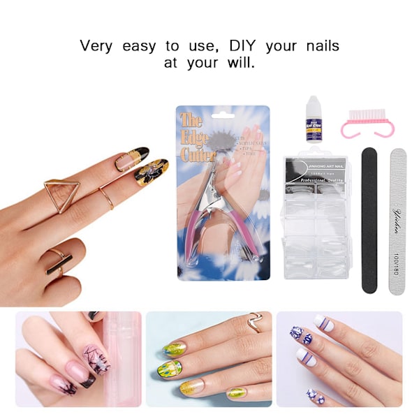 Nagelkonst Tips Stickers DIY Set Manikyr Lim Klippare Borste Nagel Fil Nagel Dekoration Verktyg Set