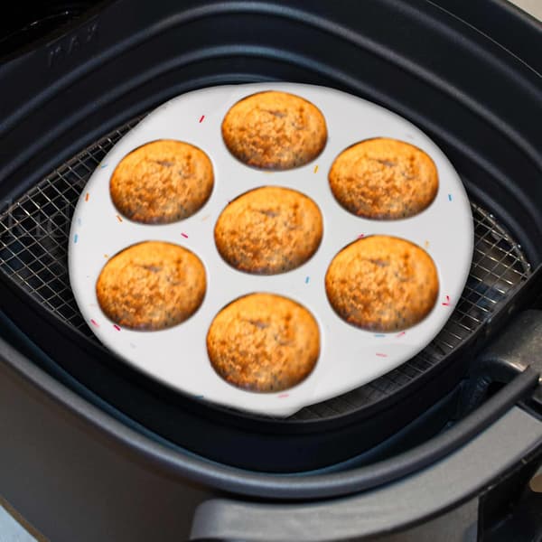Silikon Muffinsform for Luftfrityrkoker, Ikke-Klebbende Luftfrityr Eggform Cupcakemold, Vanlig Muffinsform Egg Bites Mold for Luftfrityrkoker 7 cups