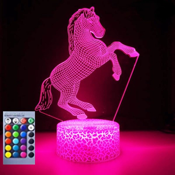 3D Häst Nattljus Bord Skrivbord Optisk Illusion Lampor 16 färgskiftande lampor LED Bordslampa Xmas Hem Kärlek Födelsedag Barn Barn Dekor Leksak Present