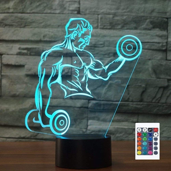 WJ 3D Bodybuilder Kaukosäätimellä 16 Värillinen Yövalo Illuusio Akryyli LED Pöytä Yöpöydän Lamppu Lasten Makuuhuoneen Työpöydän Koriste Syntymäpäivälahja Leikki Lasten