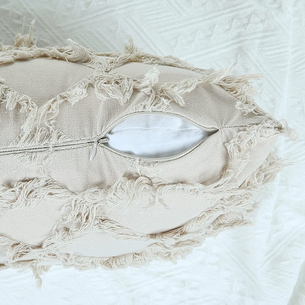 Beige dekorative putetrekk 20 x 20 tommer 2-pak Boho pynteputer til sofa og lenestol, 100 % bomull