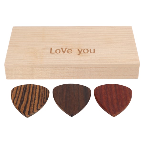 Guitar Pick Case Storage Holder Wooden Box Gift with 3pcs Picks Instrument Accessory