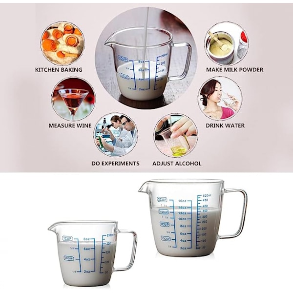250 ml/8 oz värmebeständig glasmätkopp med skala för laboratorium, barnens mjölktillverkning, matlagning i köket, etc.