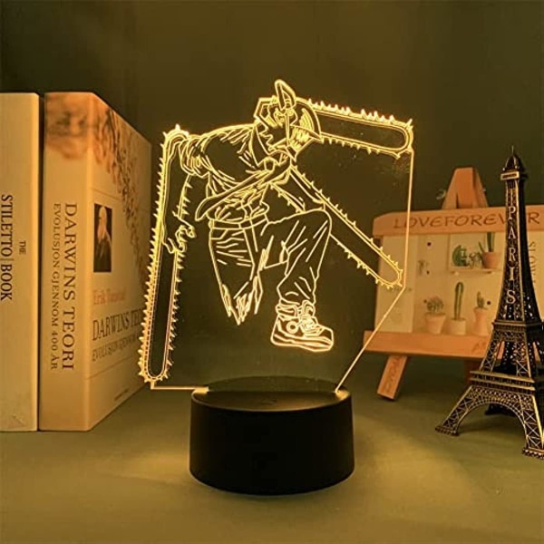 WJ Anime Chainsaw Man Denji 3D Illusion LED Natlampe Animationsfigur Modellampe Soveværelse Dekoration Atmosfærelampe Touch/Fjernbetjening