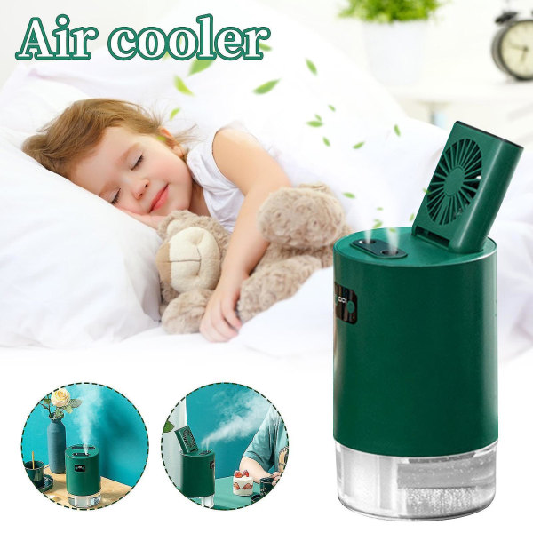 Ny stil Bärbar Mini Luftkylare USB Intelligent Lyft Dubbel Spray Luftfuktare Avtagbar Luftkonditioneringsfläkt (grön)