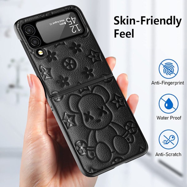Skal för Galaxy Z Flip 3, gångjärnsskydd med kameraskärmsskydd läderskal helkroppsskyddande telefonfodral
