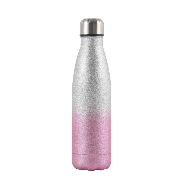 Ruostumattomasta teräksestä valmistettu termospullo 500 ml, tyhjiötermos, vesipullo, ruostumattomasta teräksestä valmistettu vesipullo, kuuma ja kylmä, kaksinkertainen termos, urheilullinen vesipullo, hopea-vaaleanpunainen