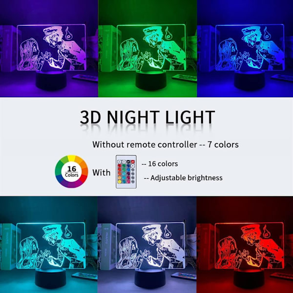 Anime Lampe Toilet-Bound Hanako Kun og Yahiro Nene 3D Illusion Natlys til Børn USB/Batteridrevet Touch/Fjernbetjening RGB 16 Farveændringer