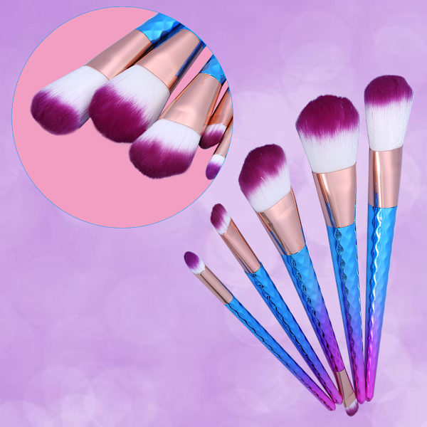 5PCS/Set Färgglada Makeup Borstar Puder Foundation Blusher Contour Kosmetisk Verktygssats