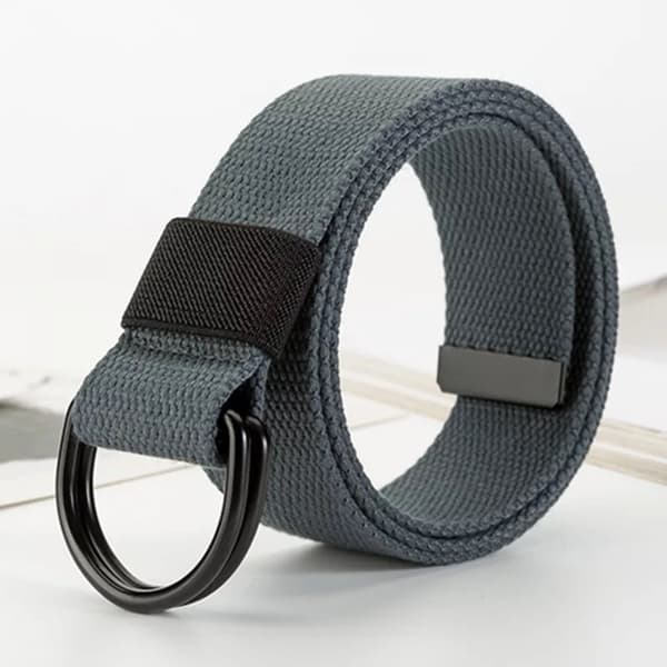 Lerretsbelte for menn og kvinner med svart D-ring 3,81 cm bred ekstra lang solid, grå