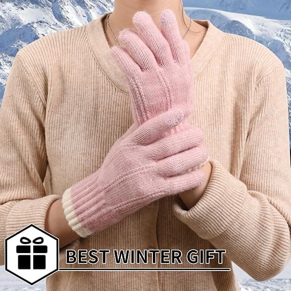 Varmfodrade Vinterhandskar för Kvinnor, Touchscreen-Handskar, Elastiska Stickade Fleece-Handskar för Löpning, Arbete och Utomhusaktiviteter, 04