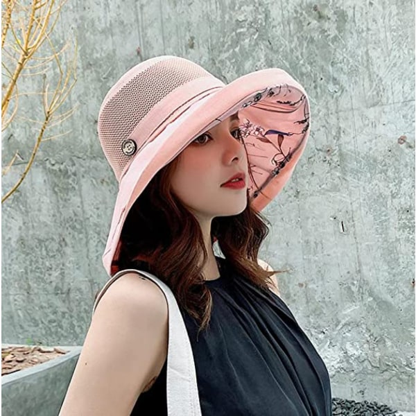 Dam solhatt i mesh, sommar UV-skydd, bred brätte, strandfiskekeps