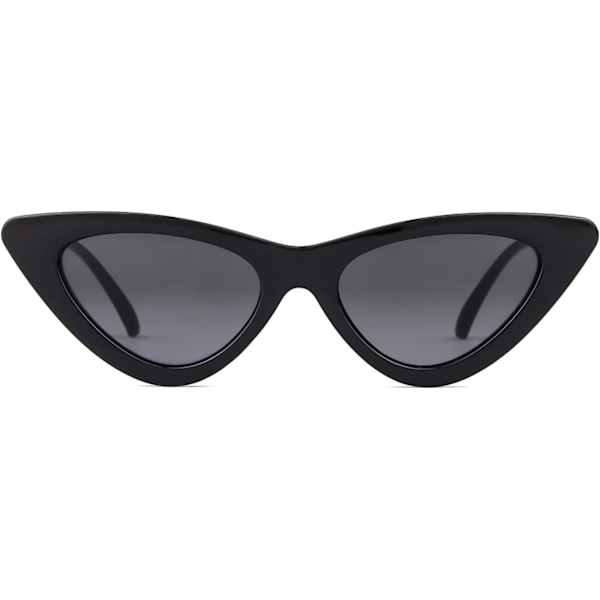 Retro Vintage Cat Eye aurinkolasit naisille, trendikkäät kapeat Cateye-kehyksiset aurinkolasit Glossy Black Frame Grey Lens