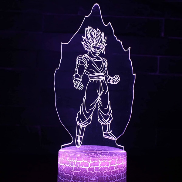 WJ 3D Illusion Anime Lampe, 7 farver skiftende 3D Illusion Anime Lys, Anime Figur 3D Lys Anime til Akryl LED Lampe Anime Led Lys Sun Wukong