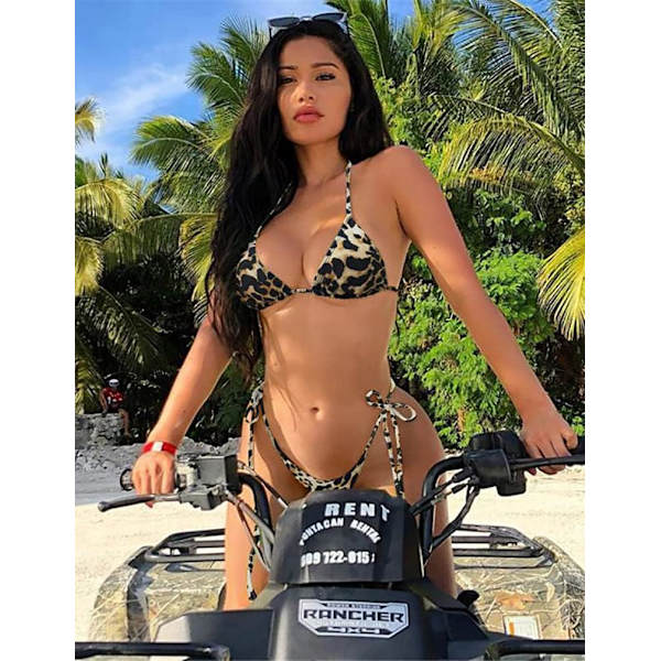 Dam 2-delad baddräkt Halter String Bikini Justerbar Baddräkt med Vadderad Leopard M