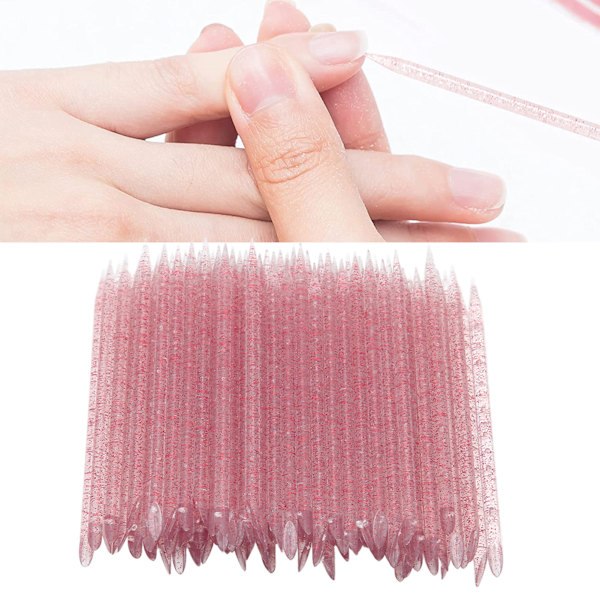 100 st Dubbla Spetsar Engångs Nagelbands-Pusher Manikyr Pedikyr Stickor Ros Röd