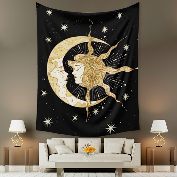 Tarot Moon Gobeläng Väggbonad Guld Stjärnhimmel Gobeläng för Sovrum Måne  (GT320002, 29 X 38 Tum)