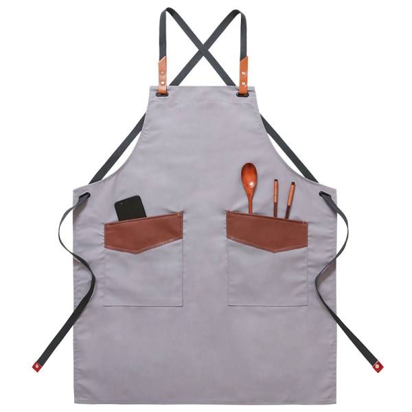 Denim Apron Fashion Kitchen Barber Hot Pot Milk Tea Cake Shop Restaurant Workwear(bright gray)