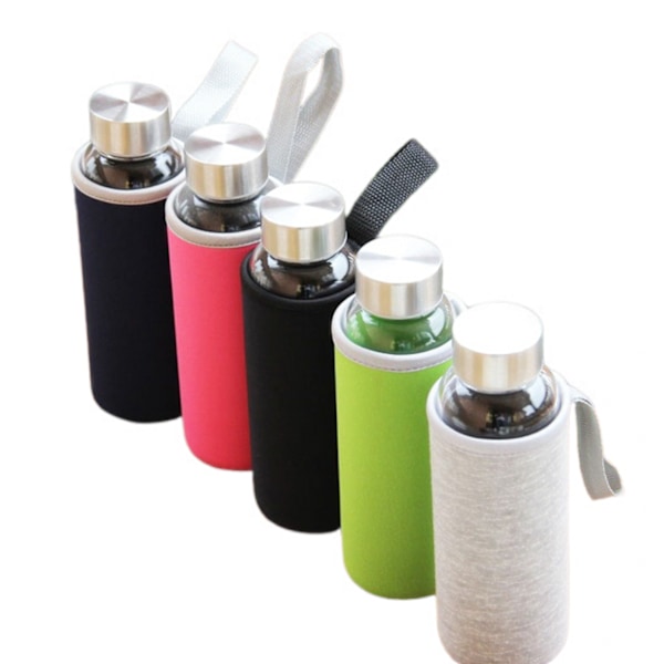 Karaff 360 ml med fodral och lock i rostfritt stål - läckagesäkert lock, återanvändbar, perfekt för resor och förvaring av drycker, juice, blå