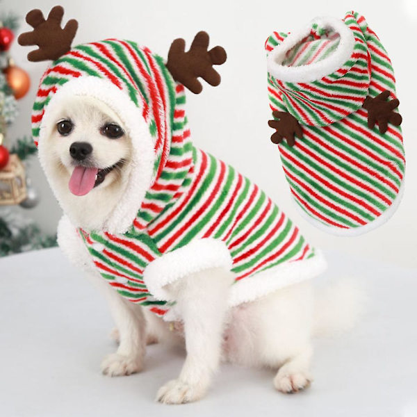 Husdjur Katt Liten Hund Jul Tomte Älg Kostym Jul Kläder Hoodie Jumper Julrock (L)