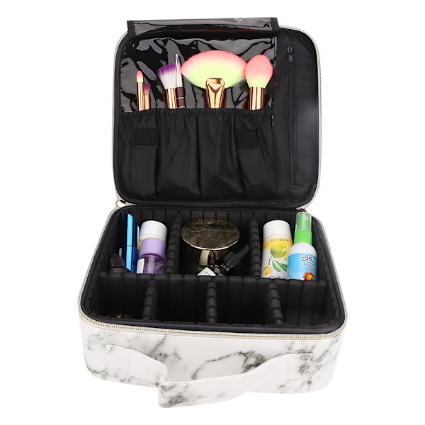 Multifunktionel PU Marmor Kosmetik Taske Opbevaring Partition Makeup Kit Etui (CAM01-24 Hvid)