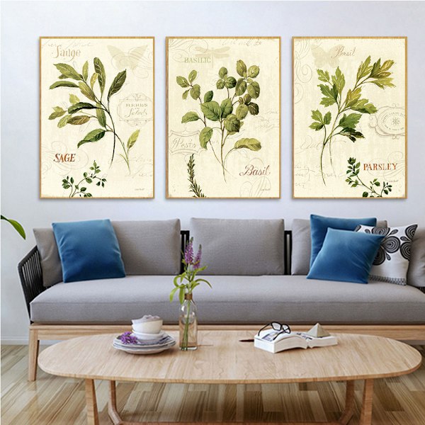 Wekity Blade og Tekst Vægkunst Lærredstrykplakat, Enkelt Retro Naturkunst Blæk Tegning Indretning til Hjem Stue Soveværelse Kontor (Sæt med 3 Uindrammede,