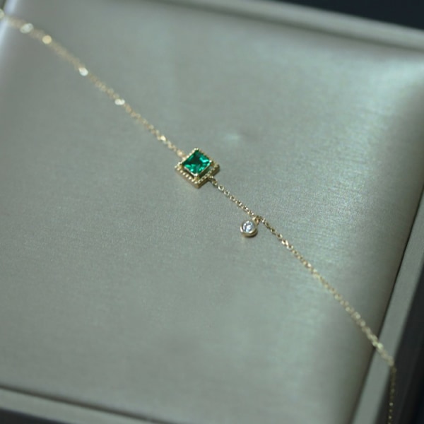 14K guldpläterad Cubic Zirconia Solitaire Diamond Armband | Brudtärnaarmband | Guldarmband för kvinnor