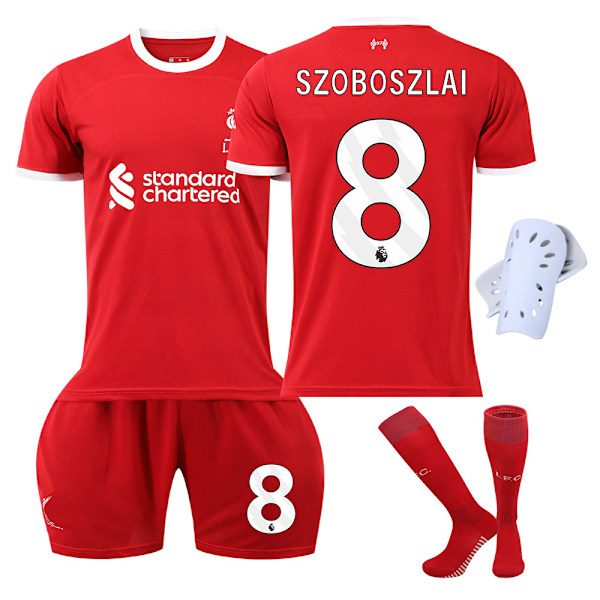 Liverpool Børnefodbolddragt 2023-2024 med Strømper og Knæbeskyttere - Nr. 8 SZOBOSZLAI#22 No.8 SZOBOSZLAI #22