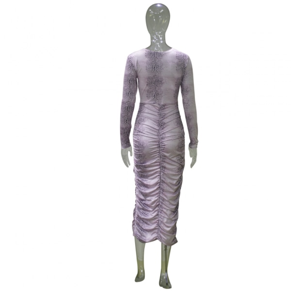 Kvinders Langærmet Kjole Kvinders Mode Casual Plisseret Fuld Sæt Kjole Kvinders Mode Casual Trykt Plisseret Kjole(Lilla 3XL)
